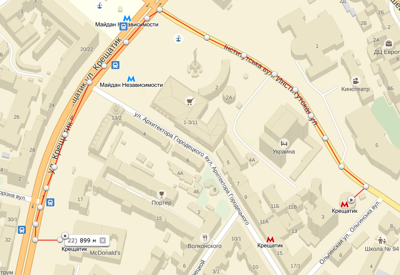 Улица Крещатик карта