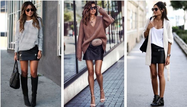 кожаная короткая юбка с чем носить