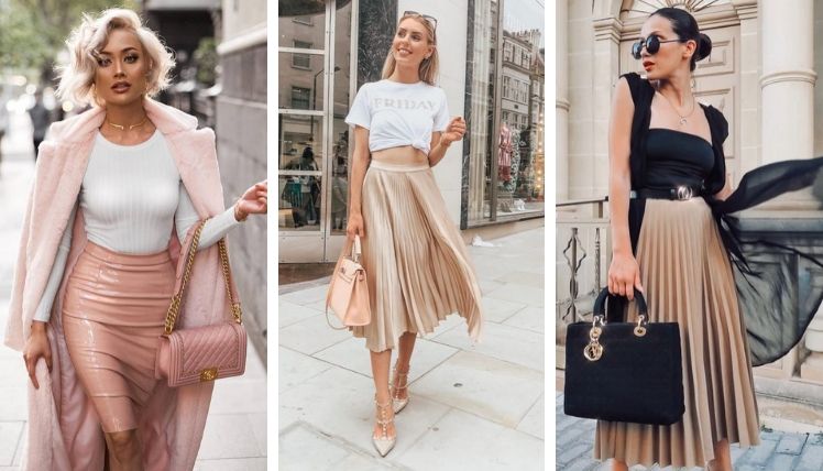 бежевая кожаная юбка с чем носить