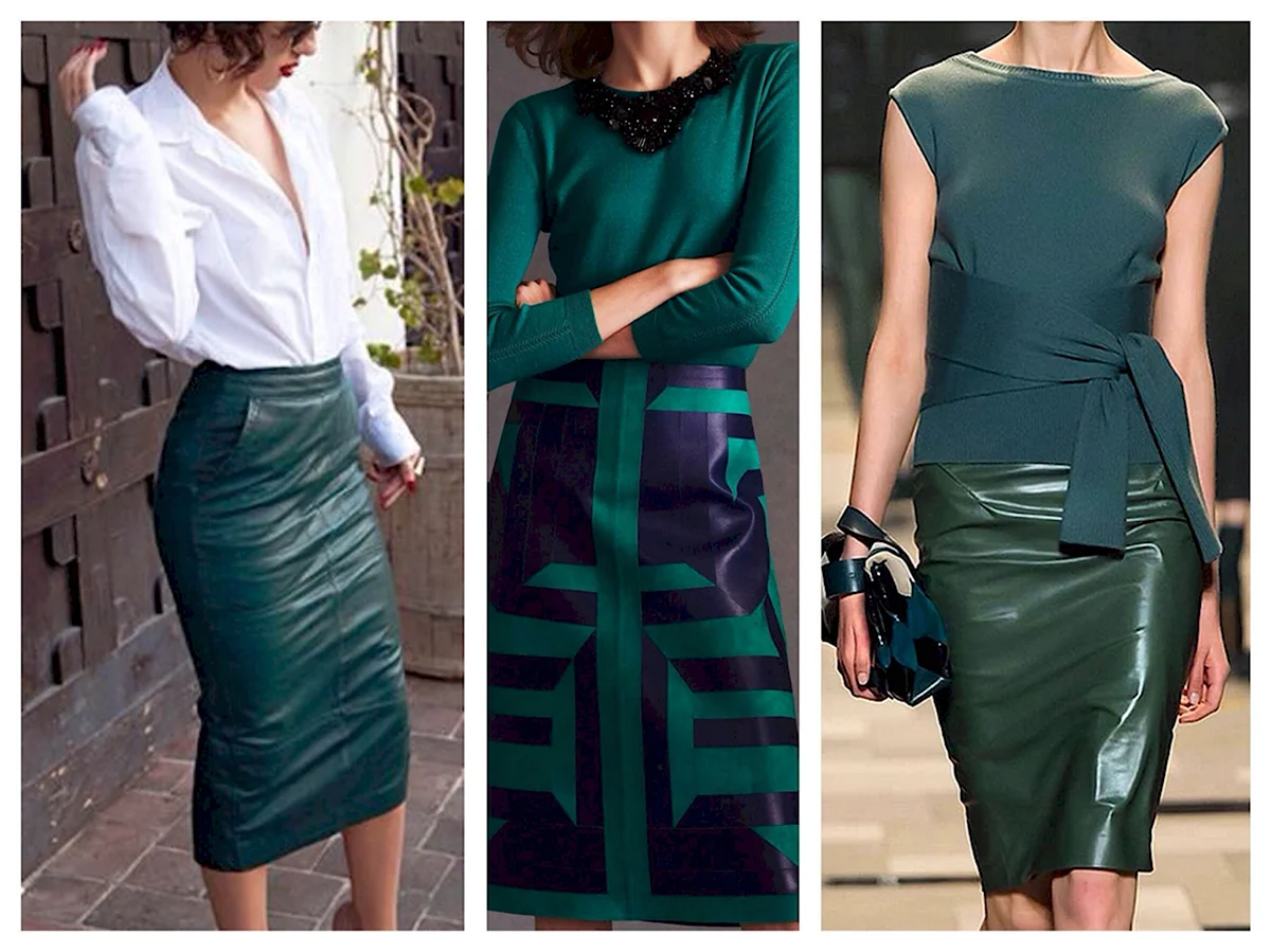 зеленая кожаная юбка карандаш с чем носить