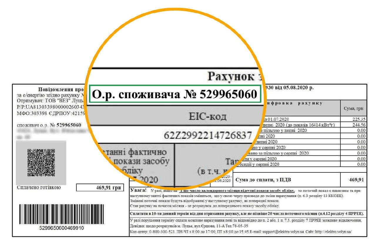 Де знаходиться номер лічильника електроенергії на квитанції